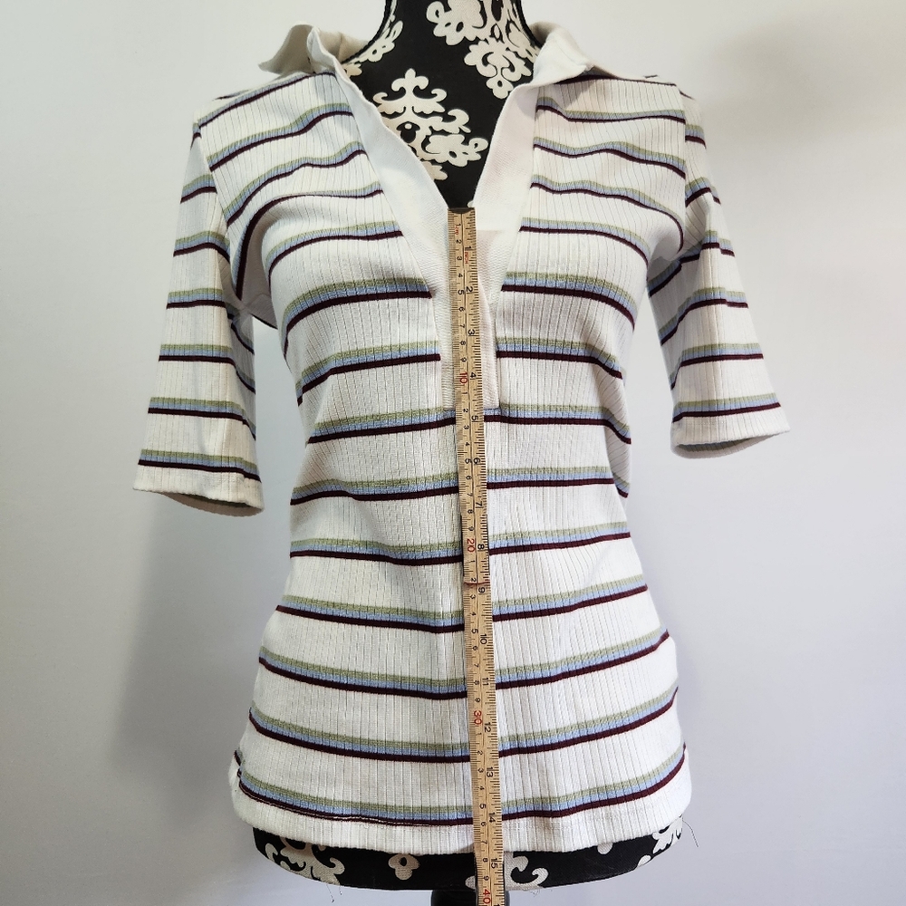 Free People White,Pistachio green,light blue and maroon striped V-neck Shirt - Picture 5 of 5